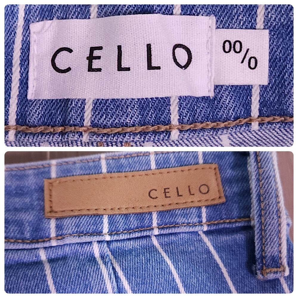 Cello High Rise Pinstripe Flare Jeans Size 00/0 Bell Bottom Raw Hem Retro Y2K - Picture 2 of 12